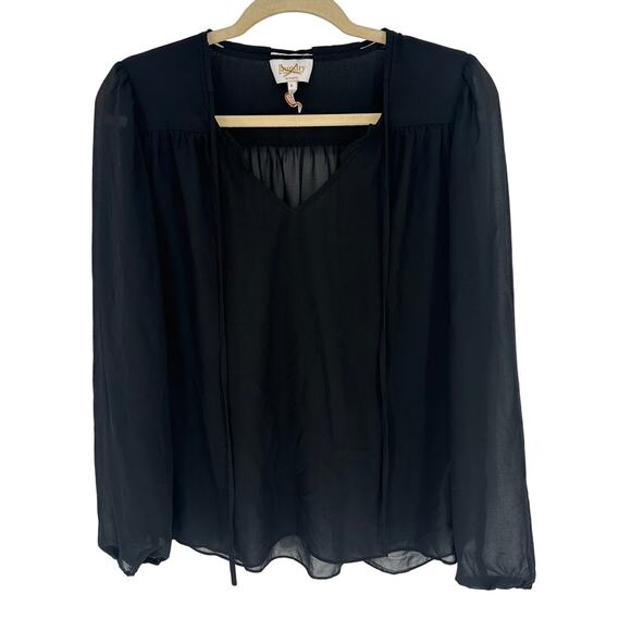Laundry By Shelli Segal Black Sheer Chiffon Blouse Long Sleeve V-Neck Party 6 - Picture 1 of 7